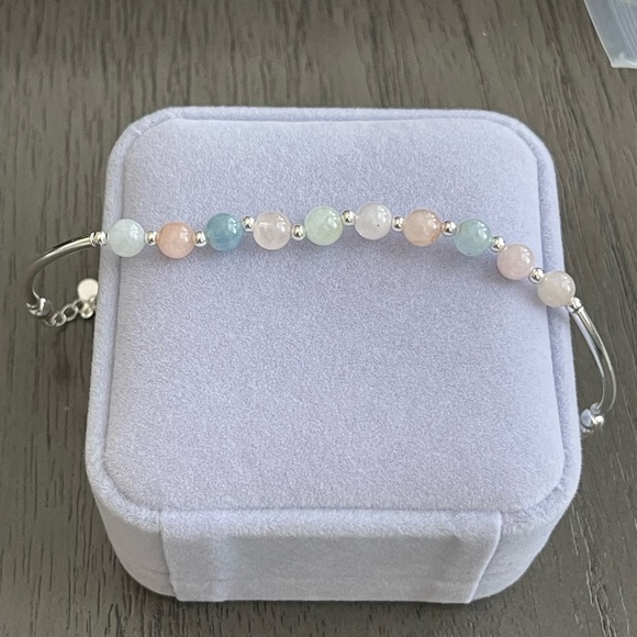 Solid Sterling Silver Natural Morganite 925 Silver Bracelet E8-32 - Picture 7 of 7